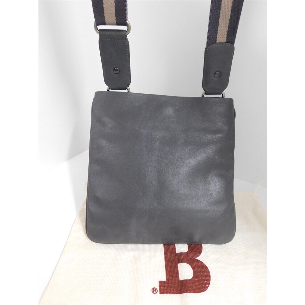 Bally Switzerland Grey Leather Striped Strap Slim Crossbody‎ Bag